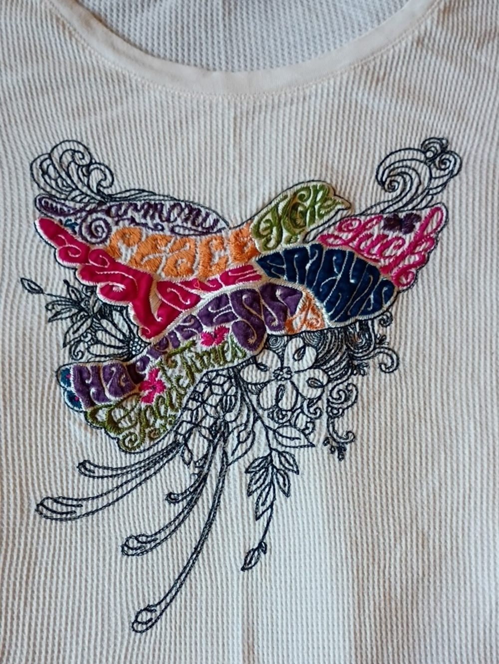 Lucky Brand Embroidered Waffle‑Knit Top - Picture 3 of 5